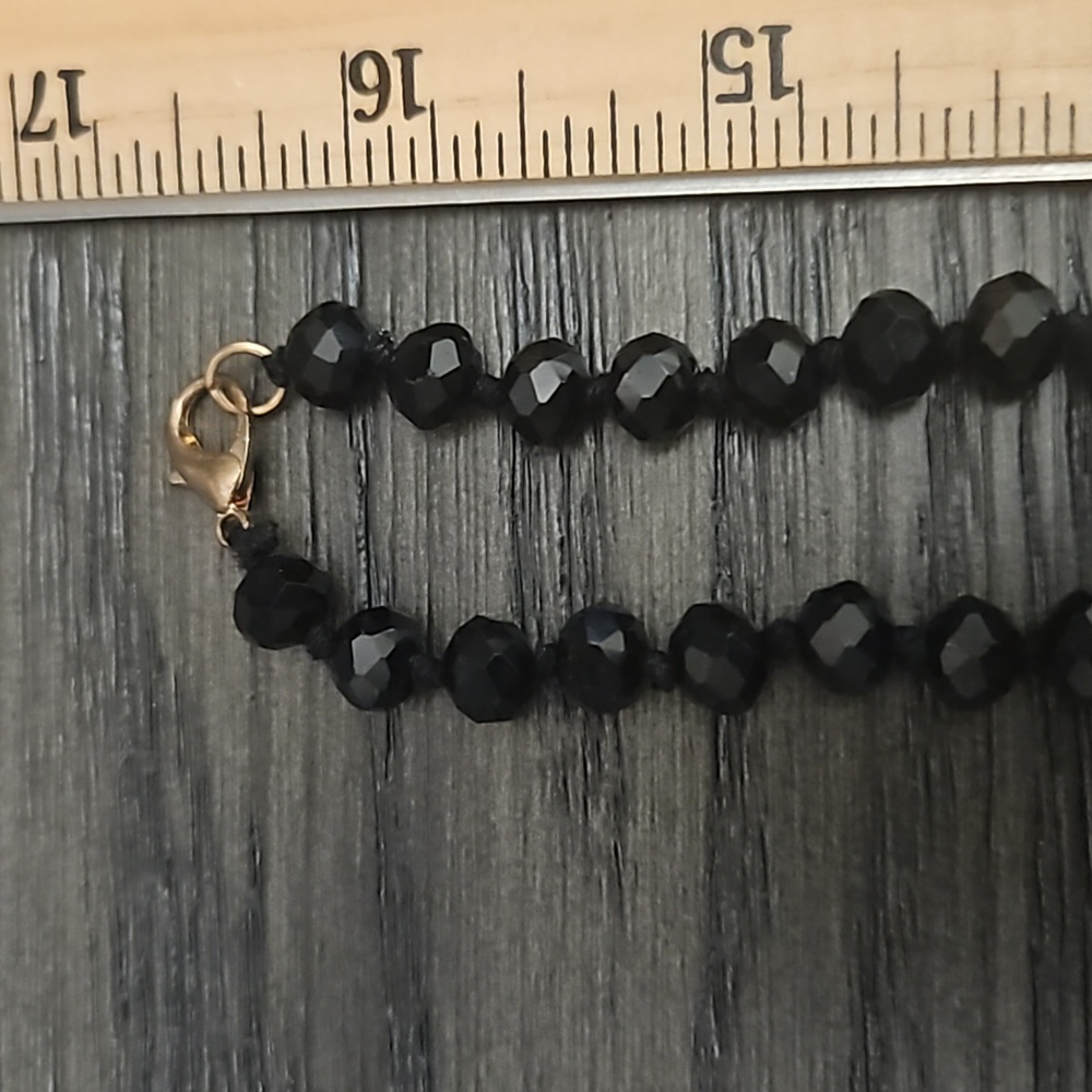 16" Black Bead and Gold, Black and Orange Rhinestone Bead Necklace - Picture 4 of 6